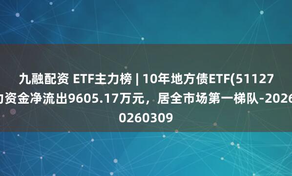 九融配资 ETF主力榜 | 10年地方债ETF(511270)主力资金净流出9605.17万元，居全市场第一梯队-20260309