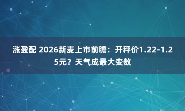 涨盈配 2026新麦上市前瞻：开秤价1.22-1.25元？天气成最大变数